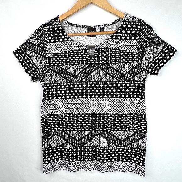 Rafaella Black & White Patterned T-shirt Medium - Picture 1 of 4